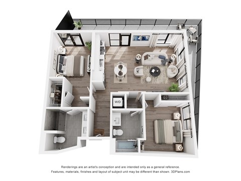 Floor plan for 2 beds, 2 baths, 1029 sqft